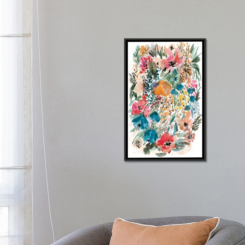 « floral field iii », reproduction sur toile, H 26 po x l 18 po x P 1,5 po, Toile avec cadre noir, Pas de tapis
