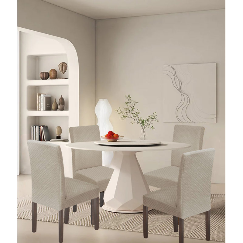 Housse pour chaise de salle à manger, housses de chaises extensibles, Polyester jacquard spandex beige foncé
