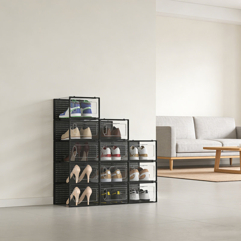 12-Piece Clear Stackable Shoe Storage Organizer, 6" H x 10" W x 13.2" D