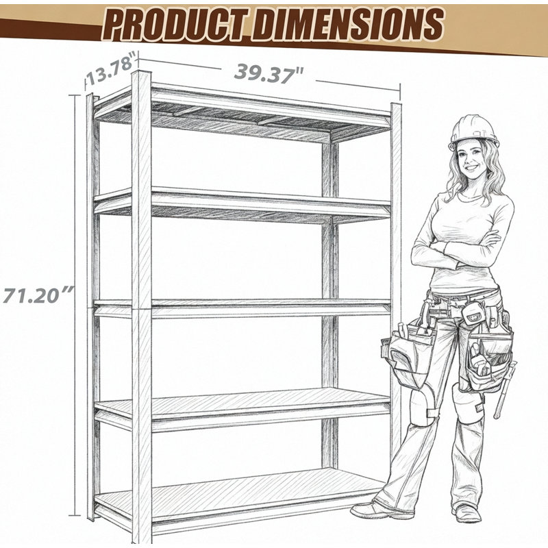 Étagère de rangement en métal à 5 niveaux, support utilitaire industriel à hauteur réglable pour une utilisation polyvalente dans divers espaces, durable et facile à assembler.
