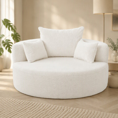 360° Swivel Chair Accent Barrel Chair Swivel Round Sofa Chair with 3 Removable Pillows for Living Room, Bedroom, Office and Hotel, Orange Red