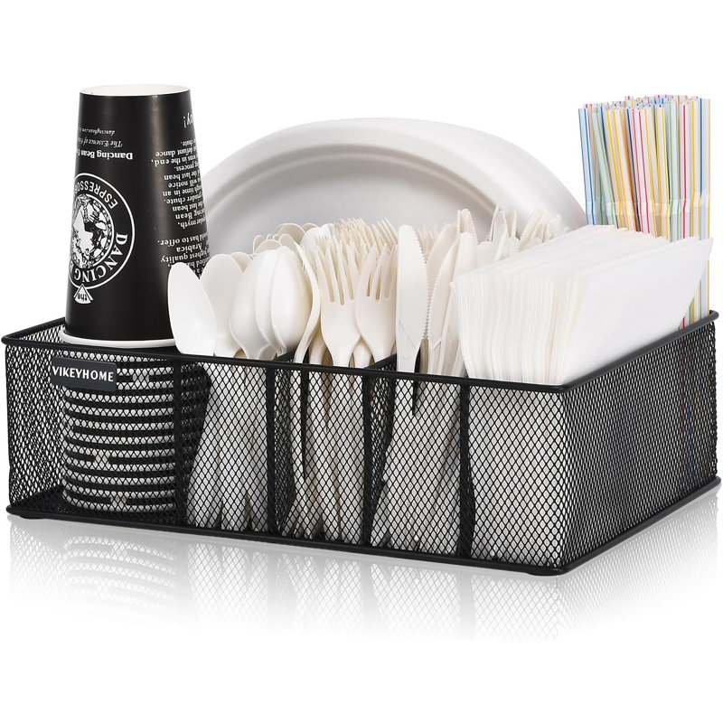 Black Metal Silverware Caddy with 6 Compartments