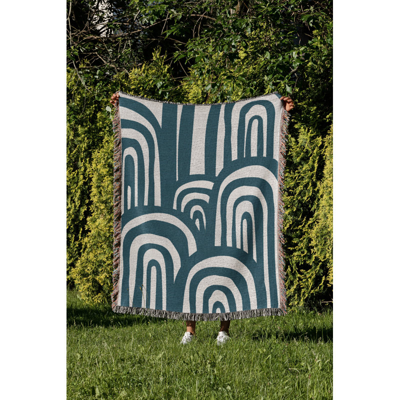 Jeté en coton à imprimé abstrait Lyno, Bleu sarcelle, 50 x 70