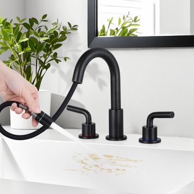 Chrome 8 inches 3 Holes 2-Handle Bathroom Sink Faucet with Pop-up Drain