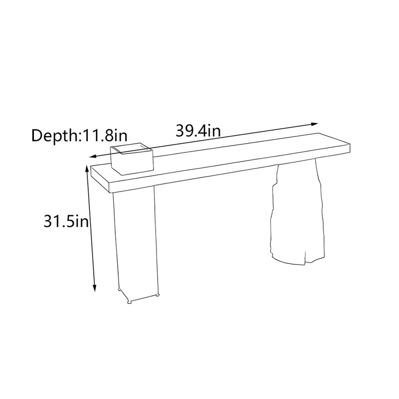Table de couloir en pin massif de style Wabi-Sabi, H 31,5 po x l 39,4 po x P 11,8 po