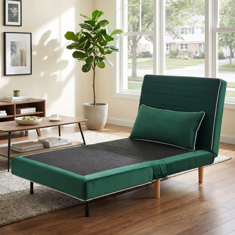 73" Velvet Modern Convertible Accent Chair with a Pillow, Floor Sofa Bed, Green