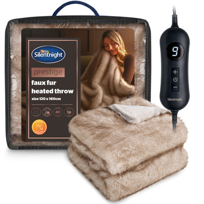 Silentnight Prestige Faux Fur Heated Throw Natural