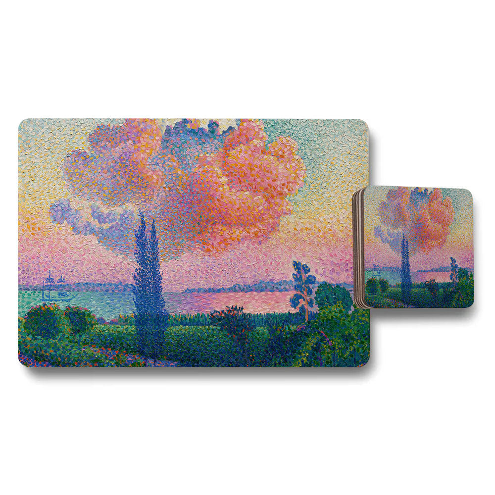 Impressionist Sunset Landscape Placemat and Coaster Set