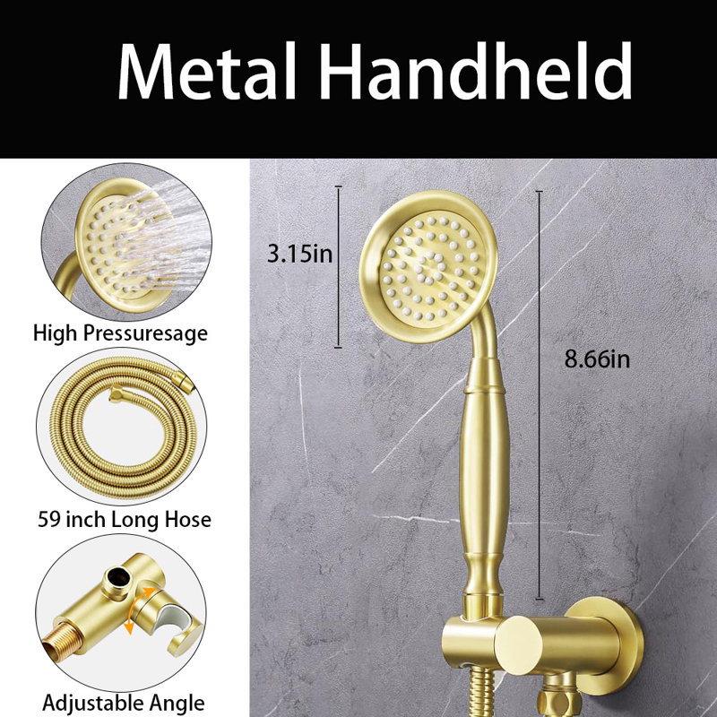 Wall Mount 9 Inch Rain Head And Handheld Spray Combo, Brushed Gold