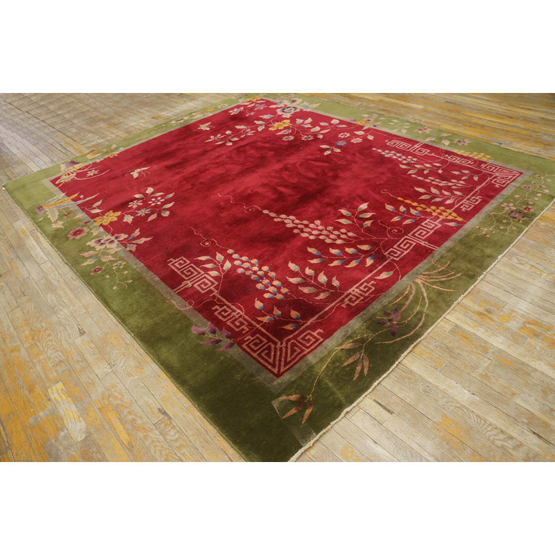 Antique Wool Red / Rust Hand Knotted Pile Chinese Art Deco Rug
