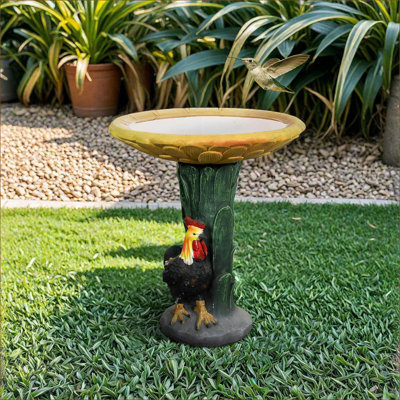 Bains d'oiseaux | Baie de Páaros | Jardin | Extérieur | Bain d'oiseaux à piédestal extérieur en béton 23 po pour terrasse de jardin | Jaune moutarde | Piédestal à un niveau