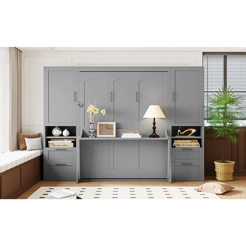 Grand lit escamotable mural avec placard, tiroirs et tablettes, grand lit (OLD SKU: LP000909AAE-2)