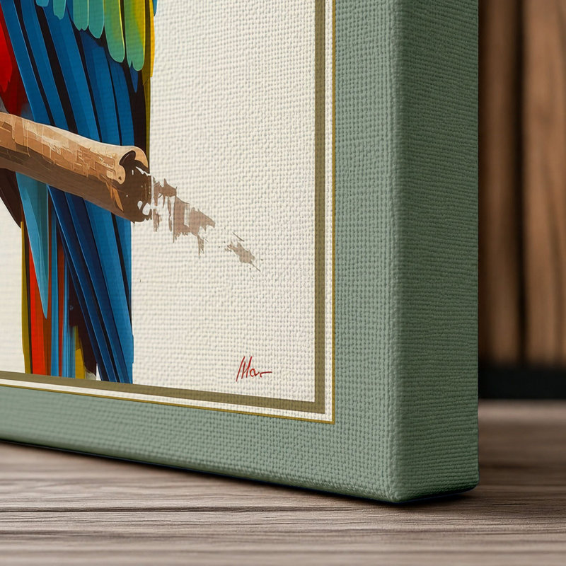 Scarlet Macaw Study Botanical - Wrapped Canvas, 36x24 - 91.4 x 61.0 cm, Sage Border