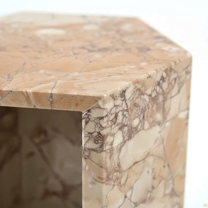 Table d'appoint en marbre - Guéridon hexagonal en pierre et table à boissons, Pink