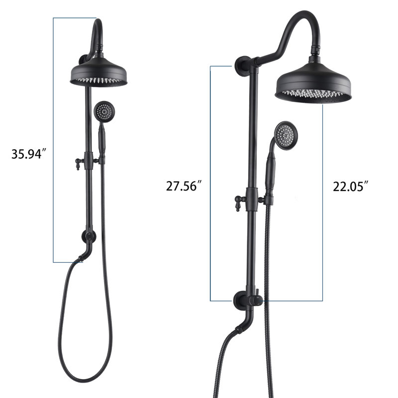 Pomme de douche avec système de douche à main avec pomme de douche à effet pluie 8 ", double douche combinée, Noir mat