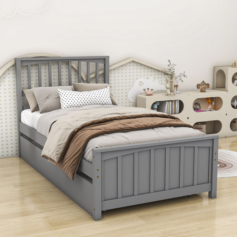 Lit plateforme simple en bois avec lit gigogne Breleigh, Gris