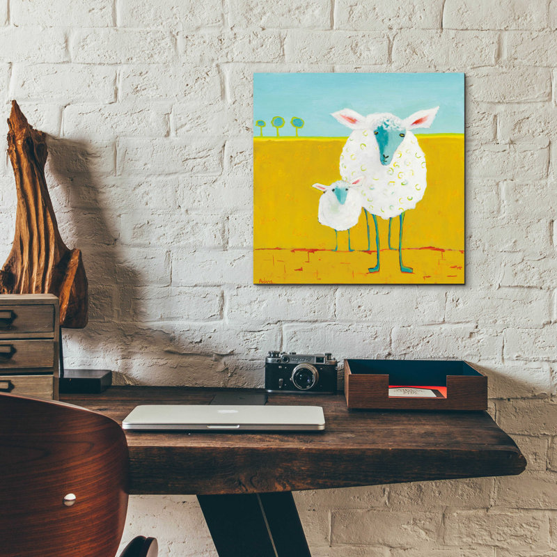 «Mama And Baby Sheep» par Phyllis Adams, H 12 po x l 12 po x P 0,13 po