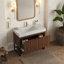 Meuble-lavabo autoportant de 36 po avec lavabo sous-comptoir en céramique noyer foncé, pré-assemblé, tiroir à fermeture en douceur et tablette ouverte-514762405