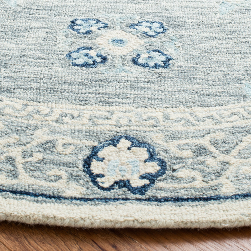 Tapis oriental gris / ivoire en laine touffeté à la main Akins, Rond 6 pi
