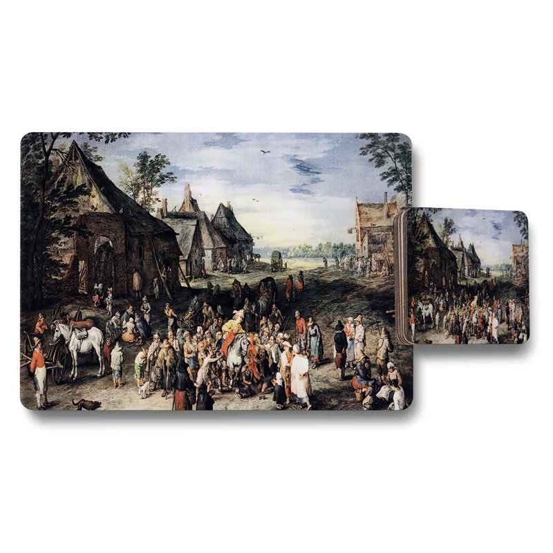 Historic Market Scene Placemat And Coaster Set With Vintage Artwork