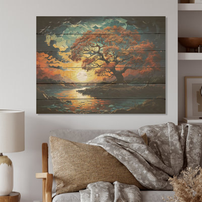 Sunrise Charm Liquid Art - Sunrisesunset Wood Art On Natural Pine Wood