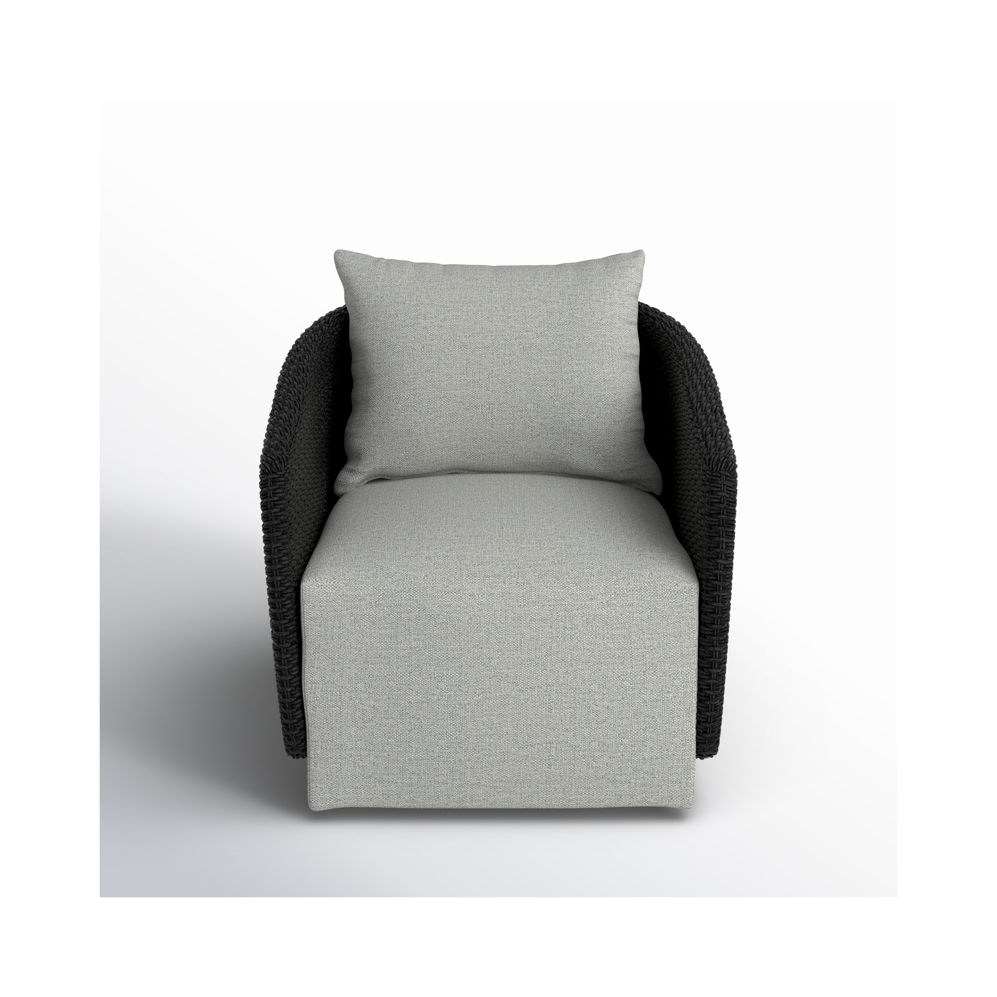 Odyn Swivel Wicker Outdoor Lounge Chair, Stone Gray, Black
