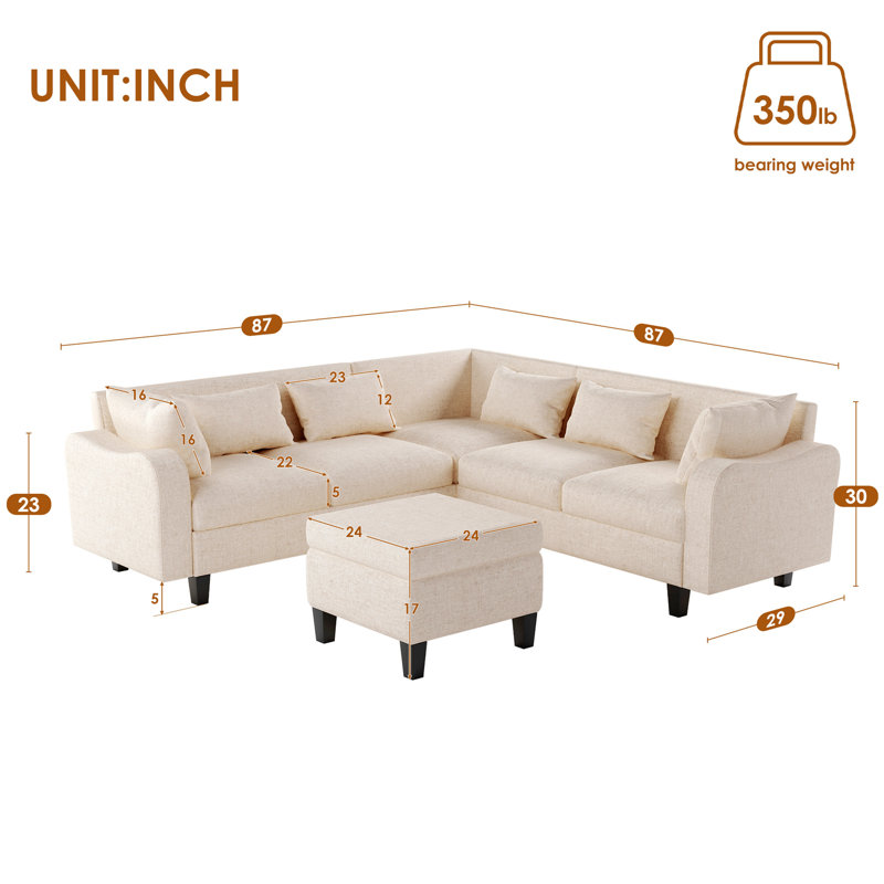 Modern Style Sectional Sofa with coffee table, with Storage Ottoman, Beige