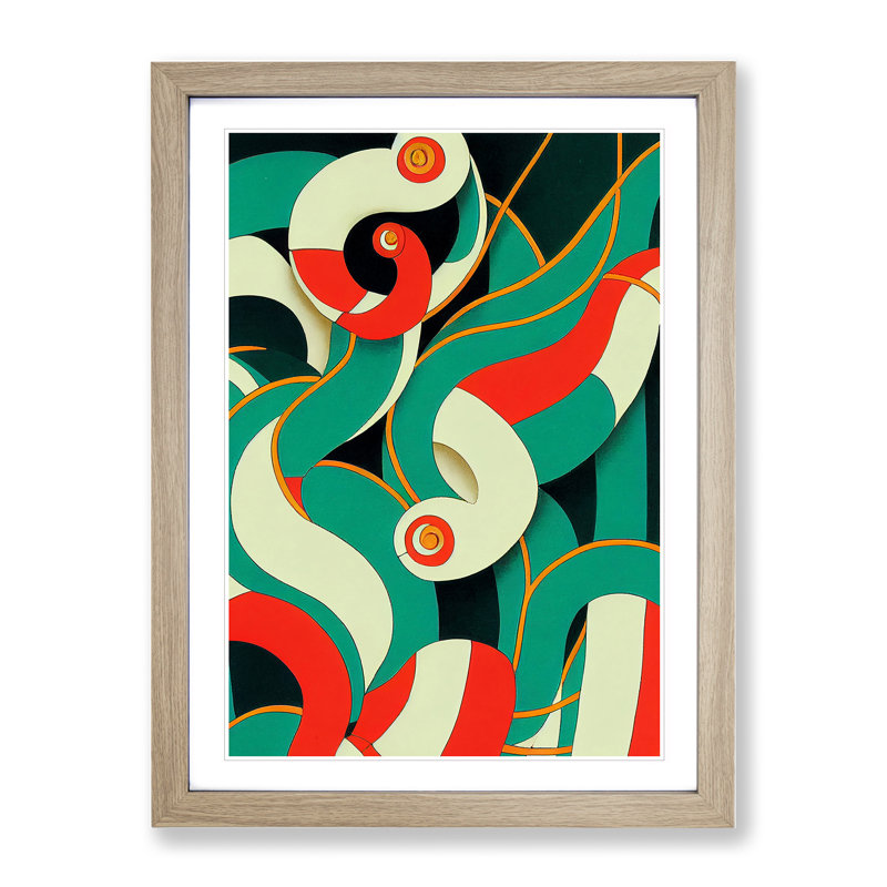 XV1022-400X Abstract Snake Art No.3 - Single Picture Frame Print, 64cm H x 46cm W x 2cm D, Oak