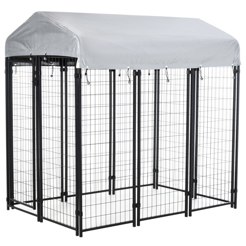 Enclos pour chien de 6 pi x 4 pi pour l'extérieur, porte verrouillable et auvent pour chien de taille moyenne à grande