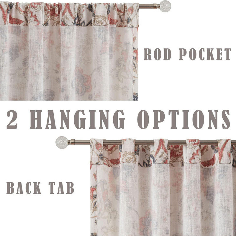 Backtab Rod Pocket Floral Semi Sheer Curtains,Light Filtering Window Living Room,52"x84",2 Panels