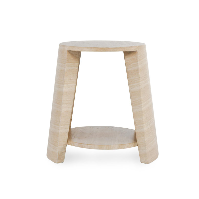 Rosen Outdoor Round Stone End Table In Beige