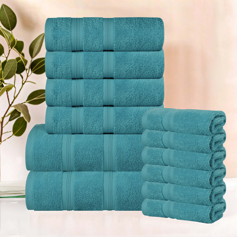 Smart Dry Zero Twist Cotton Medium Weight 12 Piece Assorted Towel Set by , Turquoise