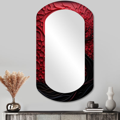 Red Moon Ruby Radiance - Art mural lune métallique - Miroir mural moderne et irrégulier