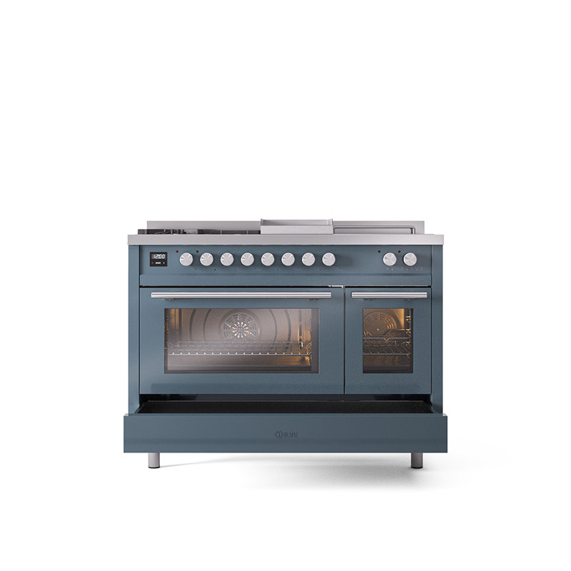ILVE ProfessionalPlus II 48 Dual Fuel Range, knobs, Blue /Gray, Natural Gas