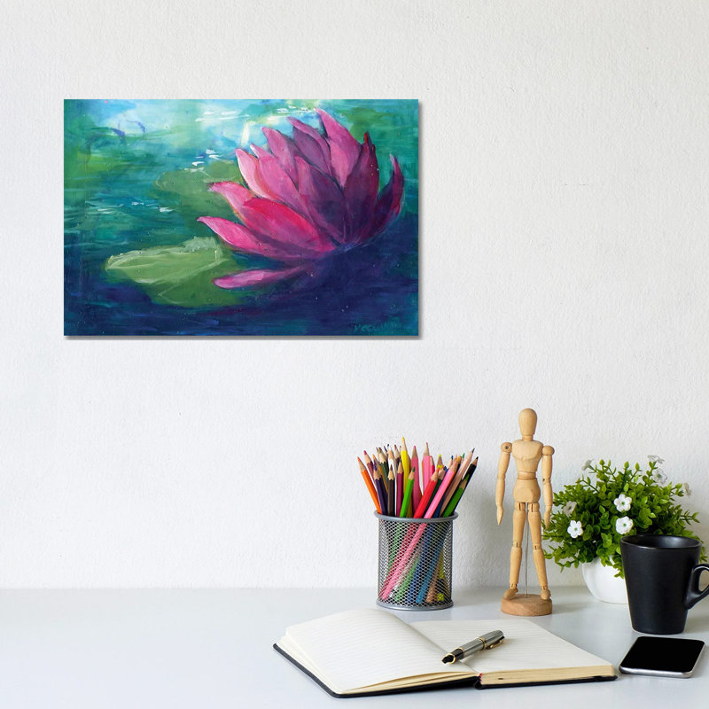 Pink Water Lilly - Wrapped Canvas Painting, 20.32 cm H x 30.48 cm W
