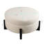 Pouf rond élégant avec rangement intérieur, pattes pliables en chêne, beige.