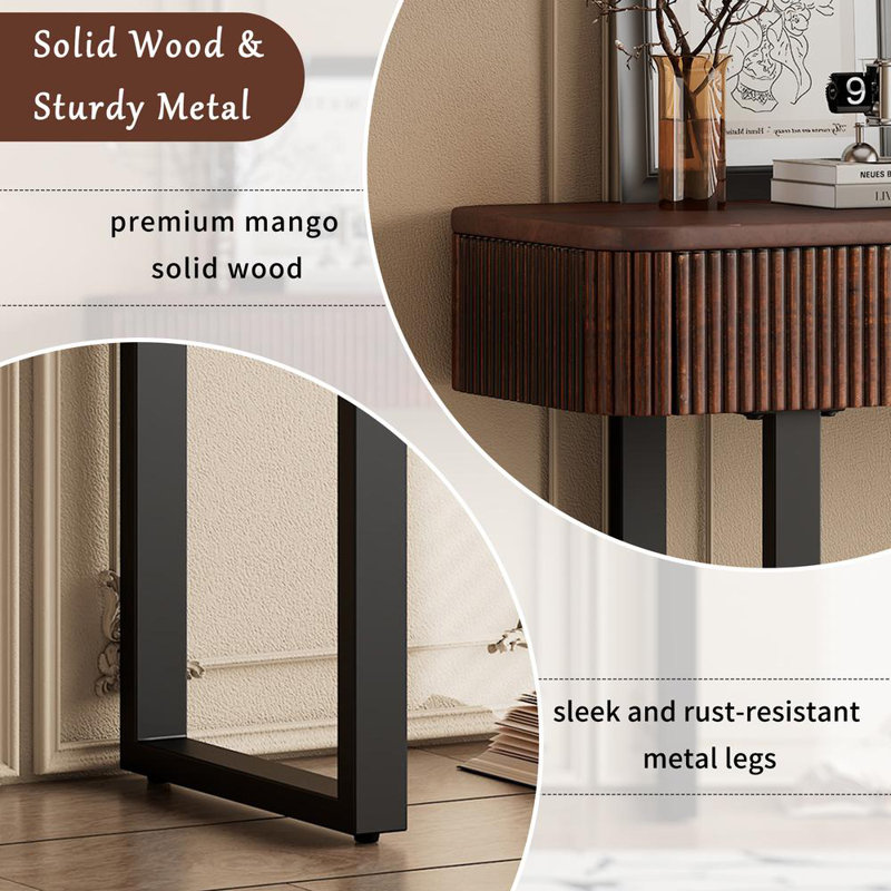 Retro Minimalist Console Table with Storage, Honey