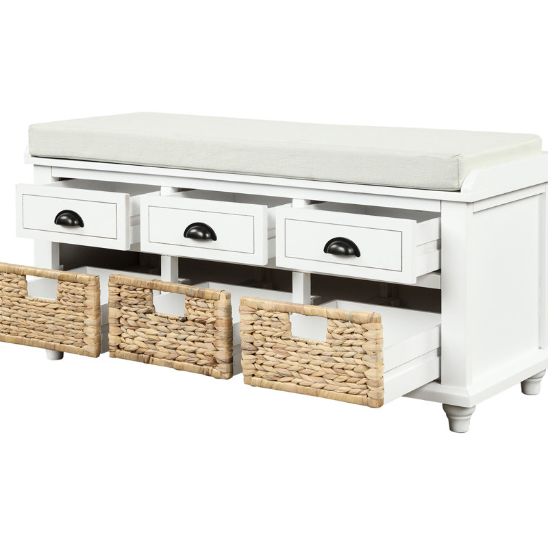 Banc de rangement blanc avec 3 tiroirs et - pour le salon, entrée en bois rustique pour, Blanc