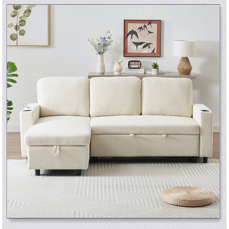Ensemble de canapé-lit en L 78,7 po, Velours côtelé beige