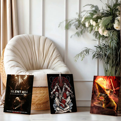 Ensemble de 3 affiches encadrées, Silent Hill Revelation, impressions d'art horrifiques sur toile à thème Pyramid Head, décoration murale pour salle de jeux, salon ou chambre, affiche de film d'horreur prête à accrocher.