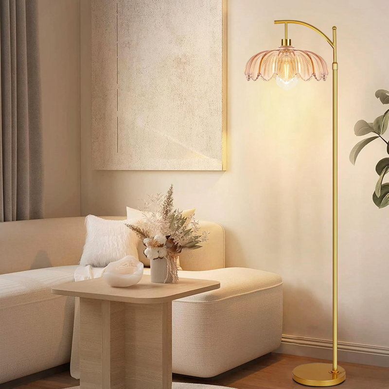Mid Century Modern Floor Lamp With Dimmable Remote Control, Adjustable Height, And Glass Shade For Living Room And Bedroom