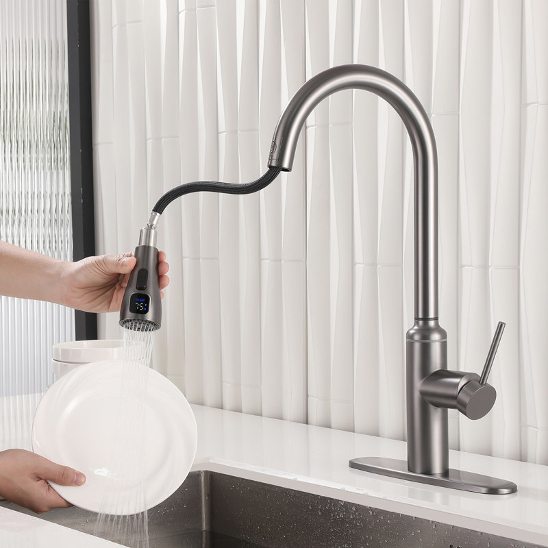 19.7" Stainless Steel Pull Out Sprayer Touch Control Single Handle Kitchen Faucet, Gun Gray