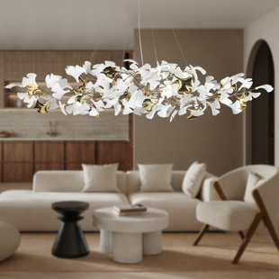 Ceramic Ginkgo Leaf Chandelier Lighting D59"