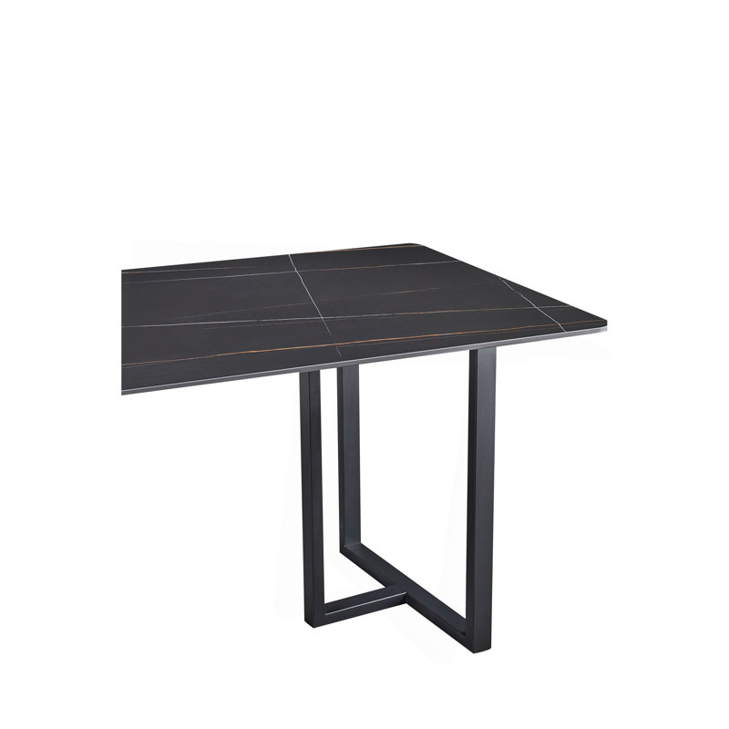 Carbon Steel Dining Table With Lauren Black Gold Stone Surface, 29.53"H x 63"L x 35.43"W