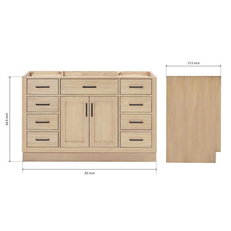 60" Single Sink Bathroom Vanity, Natural Oak, Matte Black