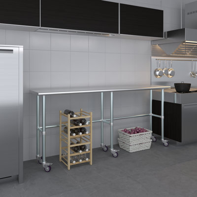 Table de travail en acier inoxydable avec base ouverte et roulettes