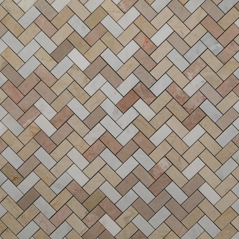 Adrie Crema Marfil Marble Chevron Pattern Mosaic Wall & Floor Tile, Multicolor