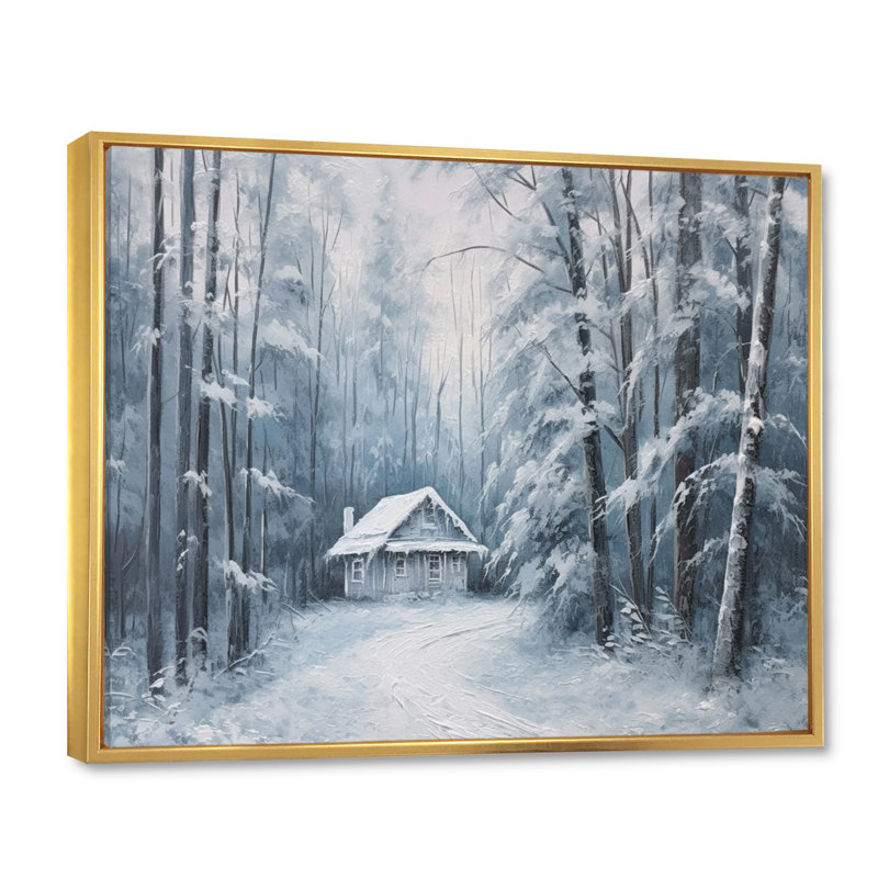Cozy Snow Cabin I sur impression sur toile, H 24 po x l 32 po x P 1 po, Cadre flottant doré
