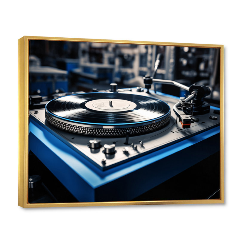 Disques vinyles nostalgie sur toile, Cadre flottant doré, H 12 po x l 20 po x P 1 po