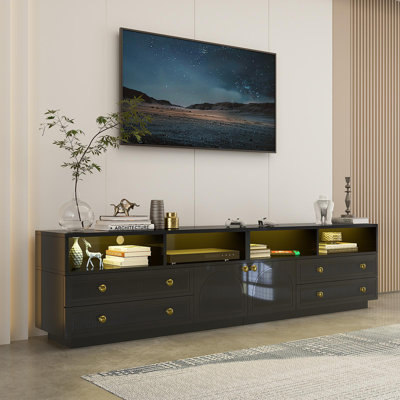 Meuble télé avec téléviseur à DEL ultrabrillant avec lumières DEL et rangement pour le salon, noir